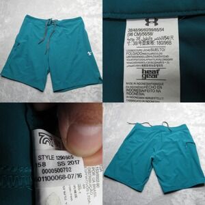 Under Armour Board Shorts Men 38 Teal Reblek Loose HeatGear QuickDry Swim Trunks